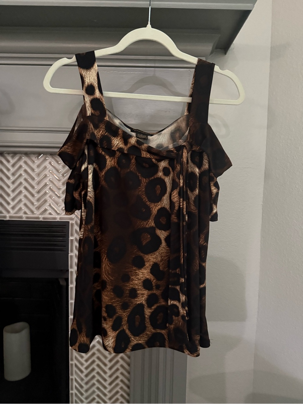 Susan Lawrence Brown and Black Leopard Cold-Shoulder Top